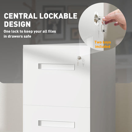 Mobile Vertical File Cabinet with Adjustable Partition for A4 & Letter Size - White