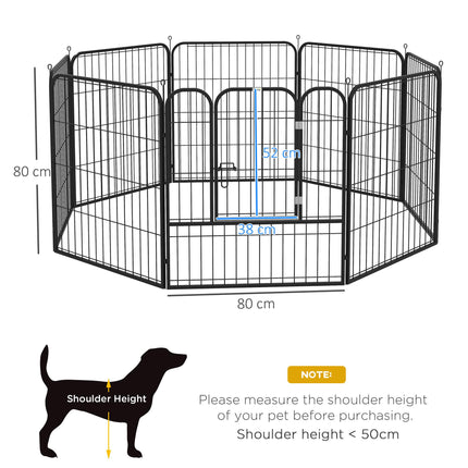 Heavy Duty 8 Panel Foldable Dog & Pet Playpen 80x80 cm - Black