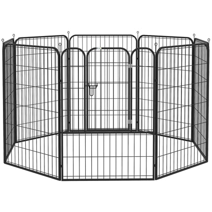 Heavy Duty 8 Panel Foldable Dog Play Pen 80x100 cm for Puppy Rabbit Indoor Outdoor - Black