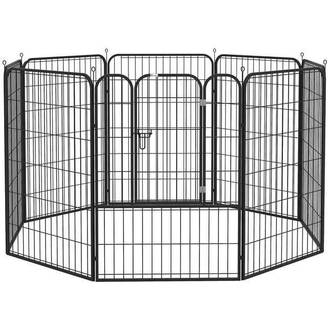 Heavy Duty 8 Panel Foldable Dog Play Pen 80x100 cm for Puppy Rabbit Indoor Outdoor - Black