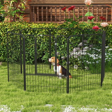 Heavy Duty 8 Panel Foldable Dog Play Pen 80x100 cm for Puppy Rabbit Indoor Outdoor - Black