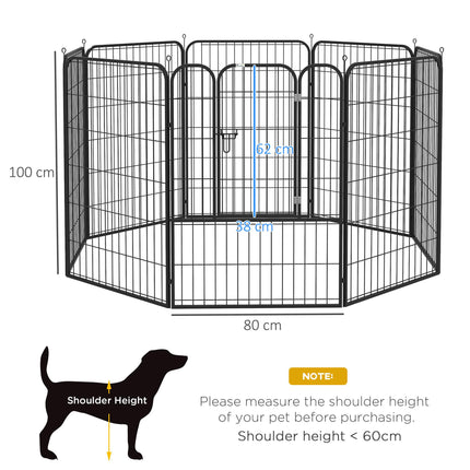 Heavy Duty 8 Panel Foldable Dog Play Pen 80x100 cm for Puppy Rabbit Indoor Outdoor - Black