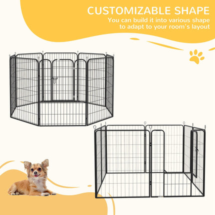 Heavy Duty 8 Panel Foldable Dog Play Pen 80x100 cm for Puppy Rabbit Indoor Outdoor - Black