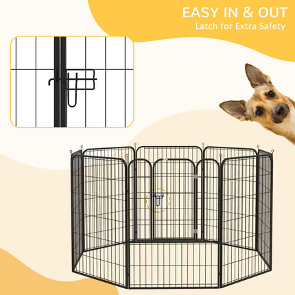 Heavy Duty 8 Panel Foldable Dog Play Pen 80x100 cm for Puppy Rabbit Indoor Outdoor - Black