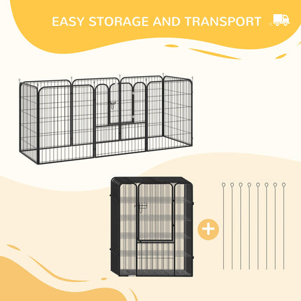 Heavy Duty 8 Panel Foldable Dog Play Pen 80x100 cm for Puppy Rabbit Indoor Outdoor - Black