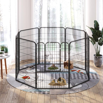Heavy Duty 8 Panel Foldable Dog Play Pen 80x100 cm for Puppy Rabbit Indoor Outdoor - Black