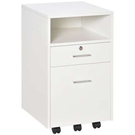 Mobile Lockable File Cabinet with Wheels 39.5x40x60cm for Office & Home - White