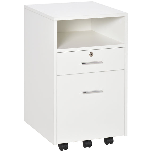 Mobile Lockable File Cabinet with Wheels 39.5x40x60cm for Office & Home - White