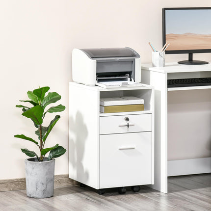 Mobile Lockable File Cabinet with Wheels 39.5x40x60cm for Office & Home - White