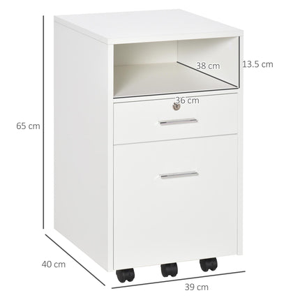 Mobile Lockable File Cabinet with Wheels 39.5x40x60cm for Office & Home - White