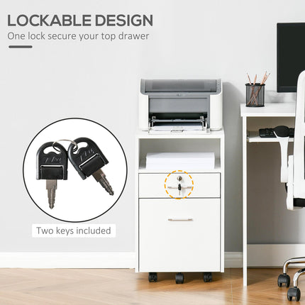 Mobile Lockable File Cabinet with Wheels 39.5x40x60cm for Office & Home - White