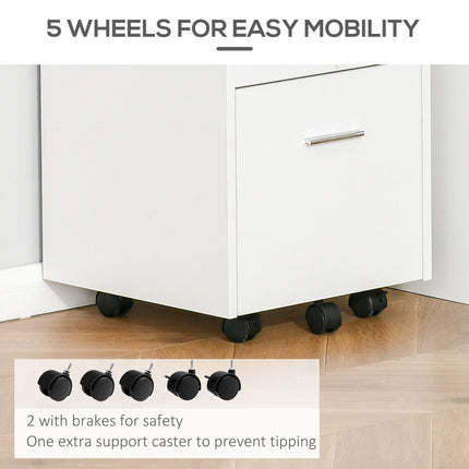 Mobile Lockable File Cabinet with Wheels 39.5x40x60cm for Office & Home - White