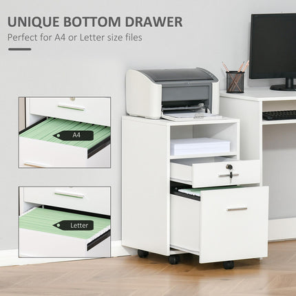 Mobile Lockable File Cabinet with Wheels 39.5x40x60cm for Office & Home - White