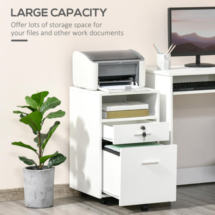 Mobile Lockable File Cabinet with Wheels 39.5x40x60cm for Office & Home - White
