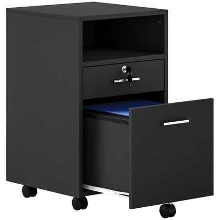 Mobile Lockable File Cabinet with Wheels and Storage Drawers 39.5x40x60cm - Black