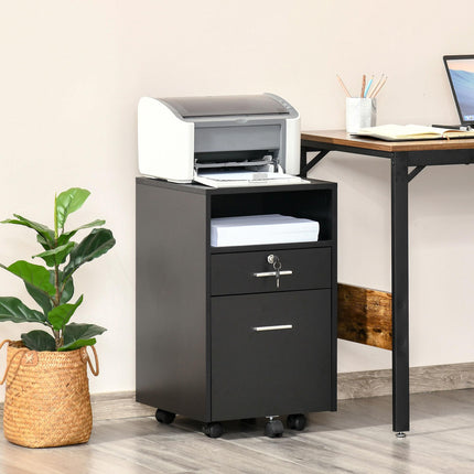 Mobile Lockable File Cabinet with Wheels and Storage Drawers 39.5x40x60cm - Black