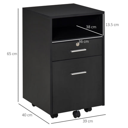 Mobile Lockable File Cabinet with Wheels and Storage Drawers 39.5x40x60cm - Black