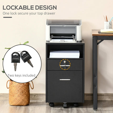 Mobile Lockable File Cabinet with Wheels and Storage Drawers 39.5x40x60cm - Black
