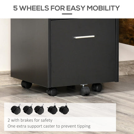 Mobile Lockable File Cabinet with Wheels and Storage Drawers 39.5x40x60cm - Black