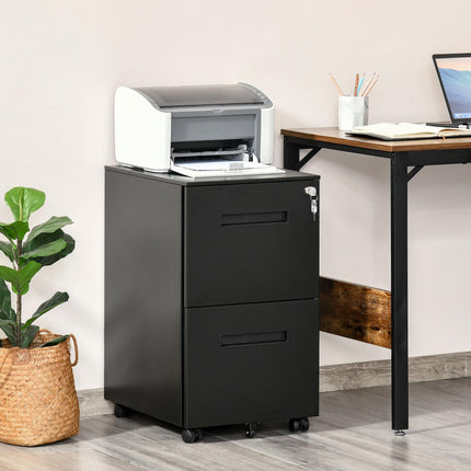 2-Drawer Mobile File Cabinet for A4, Letter & Legal Files with Adjustable Partition - Black