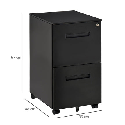 2-Drawer Mobile File Cabinet for A4, Letter & Legal Files with Adjustable Partition - Black