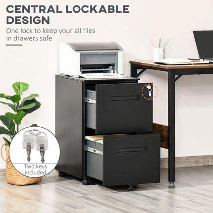 2-Drawer Mobile File Cabinet for A4, Letter & Legal Files with Adjustable Partition - Black