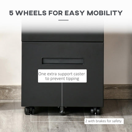 2-Drawer Mobile File Cabinet for A4, Letter & Legal Files with Adjustable Partition - Black