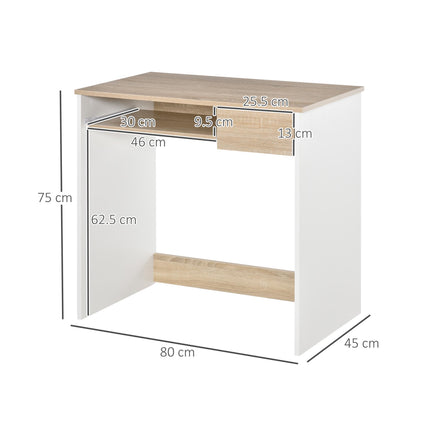 Compact Small Computer Desk with Keyboard Tray and Drawer for Study Office Gaming Writing - Oak