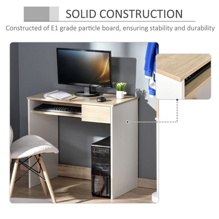 Compact Small Computer Desk with Keyboard Tray and Drawer for Study Office Gaming Writing - Oak