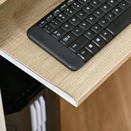 Compact Small Computer Desk with Keyboard Tray and Drawer for Study Office Gaming Writing - Oak