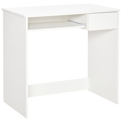 Compact Small Computer Desk with Keyboard Tray and Drawer for Study, Office, Gaming, Writing - White