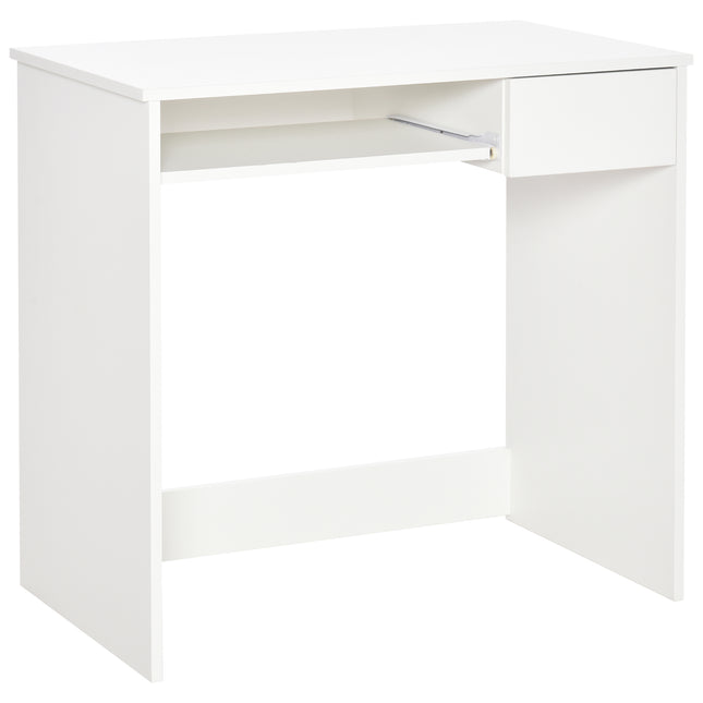 Compact Small Computer Desk with Keyboard Tray and Drawer for Study, Office, Gaming, Writing - White
