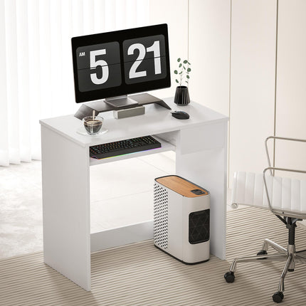 Compact Small Computer Desk with Keyboard Tray and Drawer for Study, Office, Gaming, Writing - White
