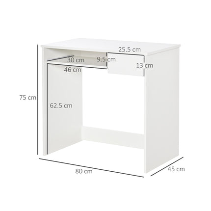 Compact Small Computer Desk with Keyboard Tray and Drawer for Study, Office, Gaming, Writing - White