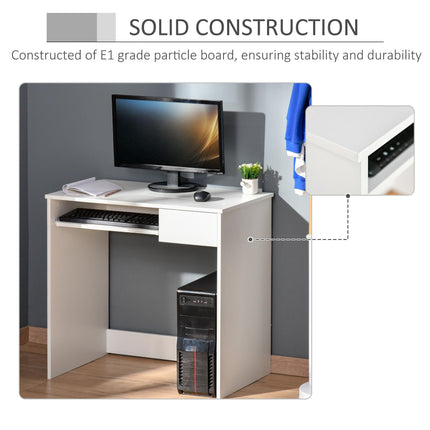 Compact Small Computer Desk with Keyboard Tray and Drawer for Study, Office, Gaming, Writing - White