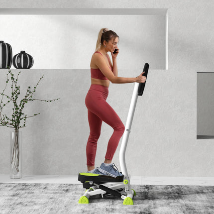Adjustable Stepper Fitness Machine with LCD Monitor and Handlebars - White