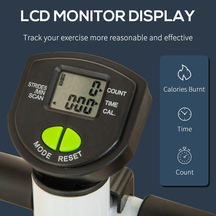 Adjustable Stepper Fitness Machine with LCD Monitor and Handlebars - White