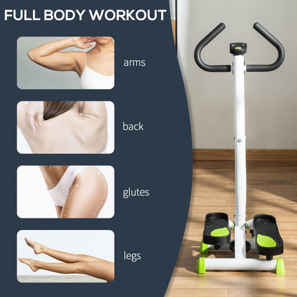 Adjustable Stepper Fitness Machine with LCD Monitor and Handlebars - White