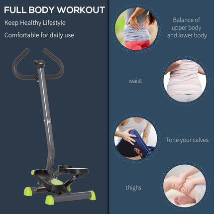 Adjustable Stepper Fitness Machine with LCD Monitor and Handlebars - Grey