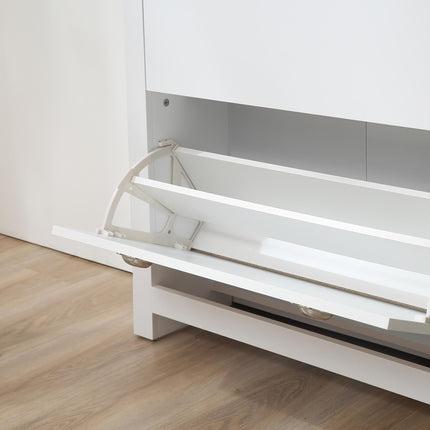 2 Drawer Narrow Shoe Cabinet with Flip Doors and Adjustable Shelf for 12 Pairs - White