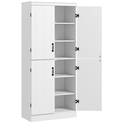 4-Door Tall Freestanding Kitchen Cupboard 6-Tier Storage Cabinet with Adjustable Shelves - White