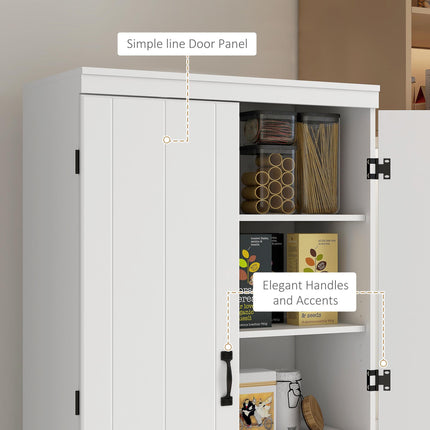 4-Door Tall Freestanding Kitchen Cupboard 6-Tier Storage Cabinet with Adjustable Shelves - White