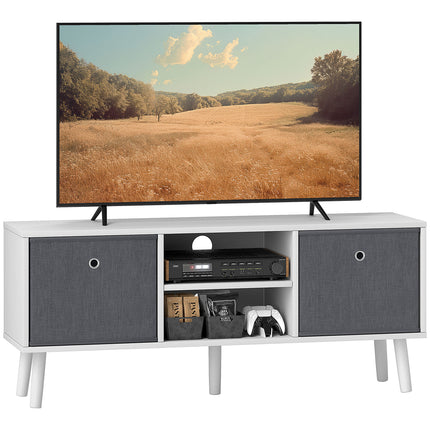 TV Cabinet for TVs up to 50 Inch with Storage Compartments and Drawer - White and Grey