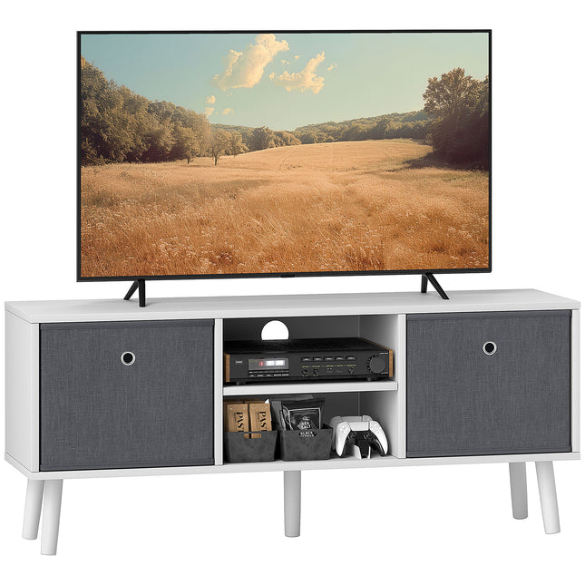 TV Cabinet for TVs up to 50 Inch with Storage Compartments and Drawer - White and Grey