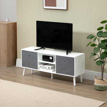 TV Cabinet for TVs up to 50 Inch with Storage Compartments and Drawer - White and Grey