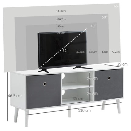 TV Cabinet for TVs up to 50 Inch with Storage Compartments and Drawer - White and Grey