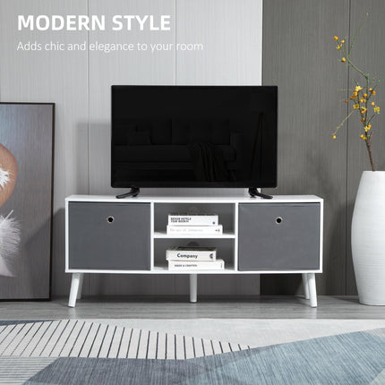 TV Cabinet for TVs up to 50 Inch with Storage Compartments and Drawer - White and Grey