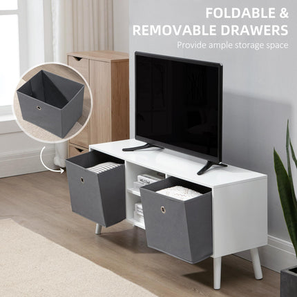 TV Cabinet for TVs up to 50 Inch with Storage Compartments and Drawer - White and Grey