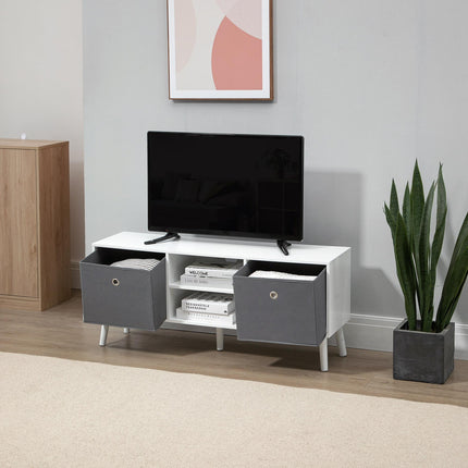 TV Cabinet for TVs up to 50 Inch with Storage Compartments and Drawer - White and Grey