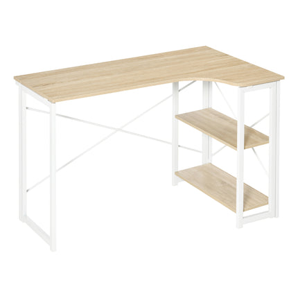 Folding L-Shaped Computer Desk with 2 Shelves Home Office Workstation Table - Oak Tone